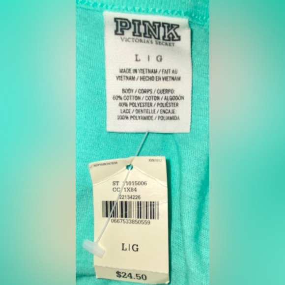 VS PINK Long Sleeve Knit T-Shirt w/Lace Shoulders in Mint Green/Aqua Blue - Picture 7 of 7